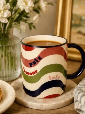 Anthropologie x Maeve Paix L’Amour Joie Squiggle Stripe Ceramic Mug 12 oz